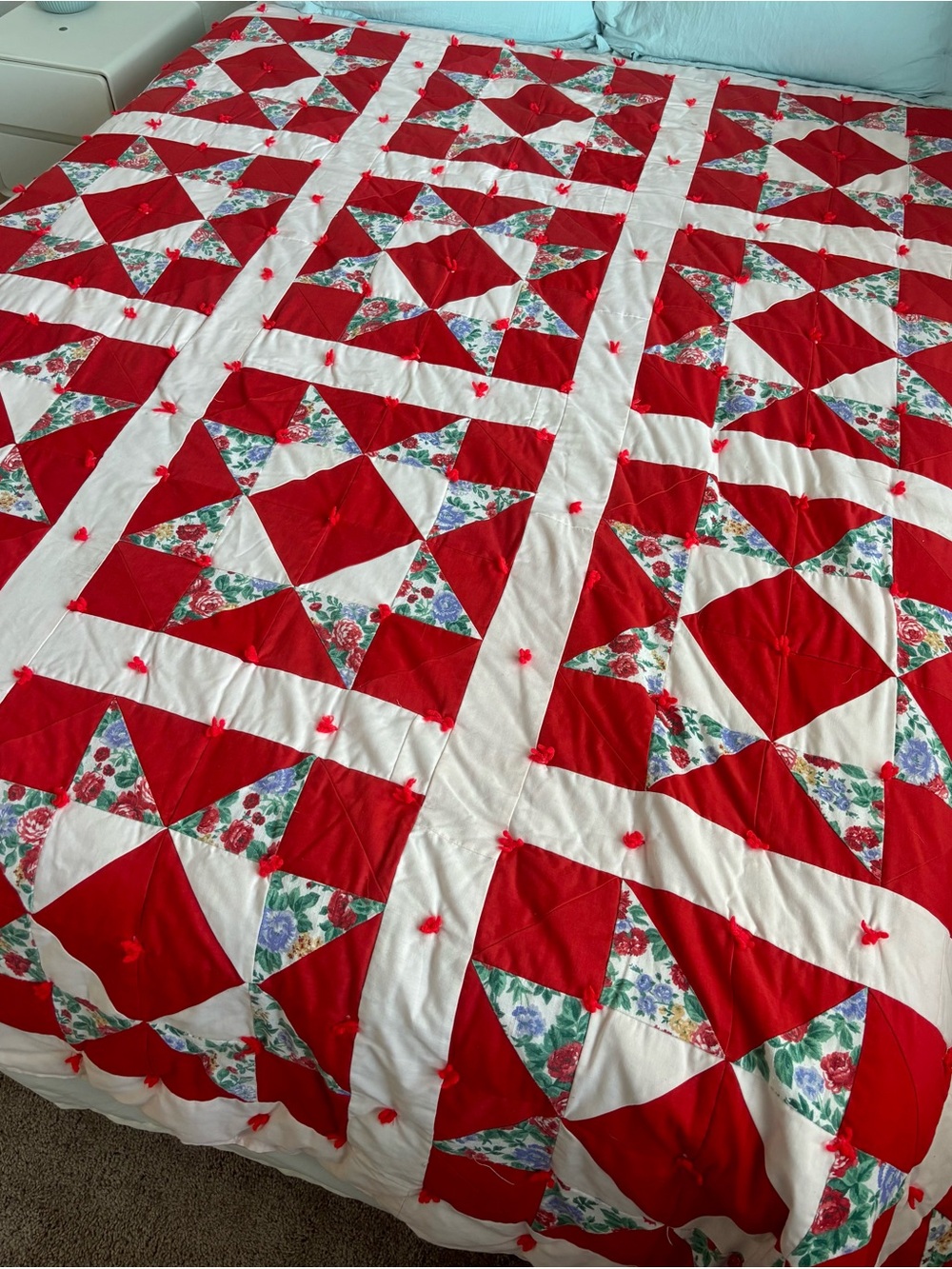 Vintage Hand Tied Floral Star Quilt